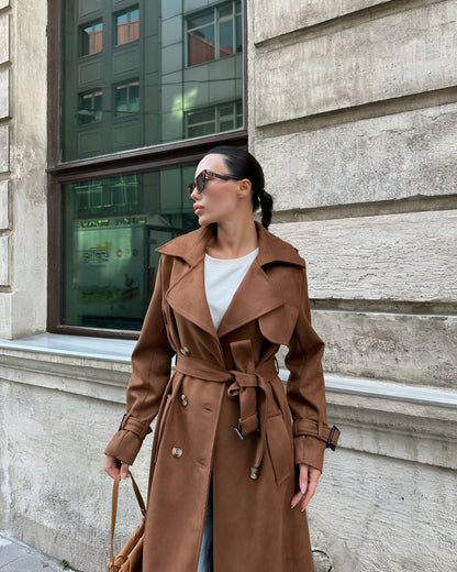 Luly -  Suede Trench Coat - Mocha