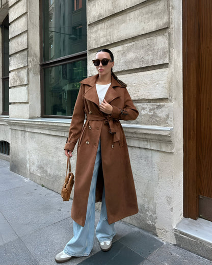 Luly -  Suede Trench Coat - Mocha